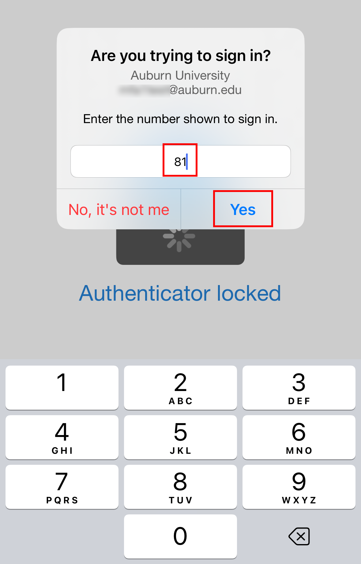Microsoft authenticator app numerical code entry