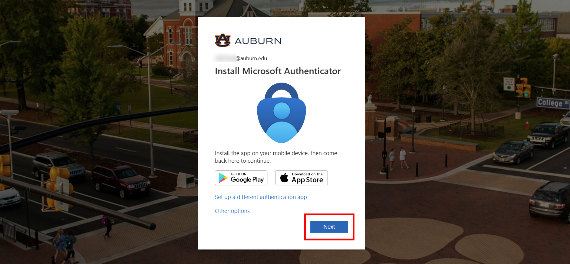 Microsoft Authenticator app install screen