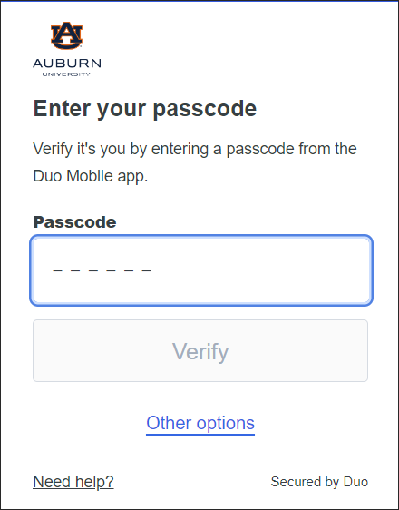 Enter Duo mobile passcode