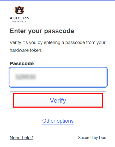 Duo enter token and verify