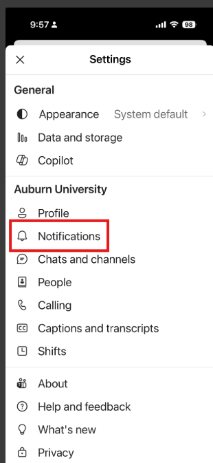 Microsoft Teams notifications