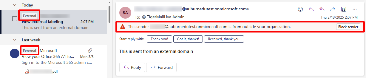Outlook new and outlook on the web external email labels