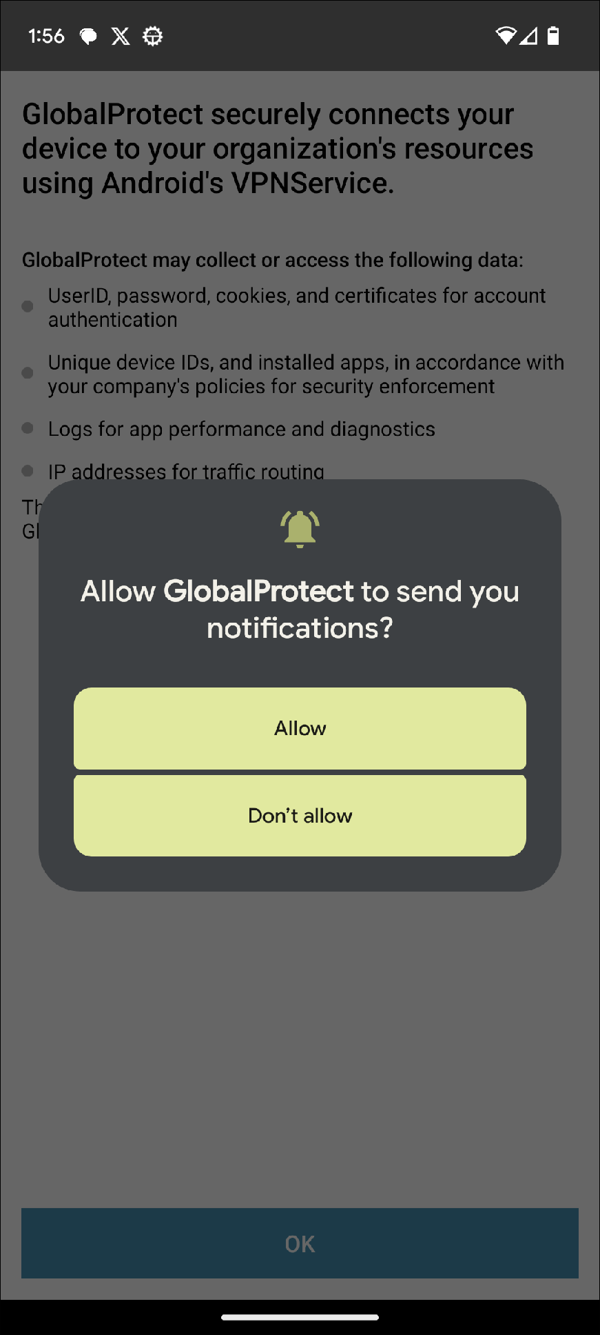 android global protect notifications screen