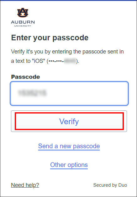 Duo prompt passcode screen
