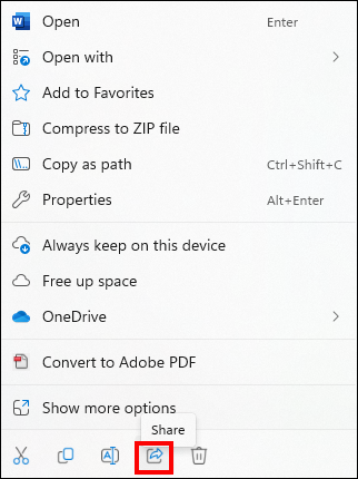 onedrive folder share option
