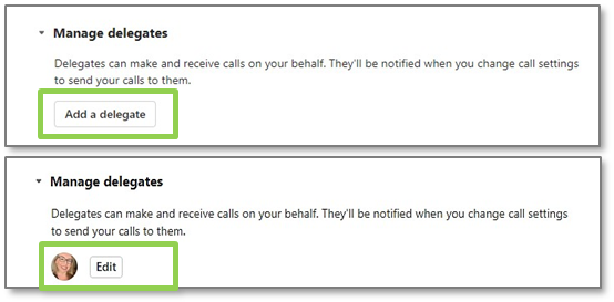 Teams Voice manage delegates options