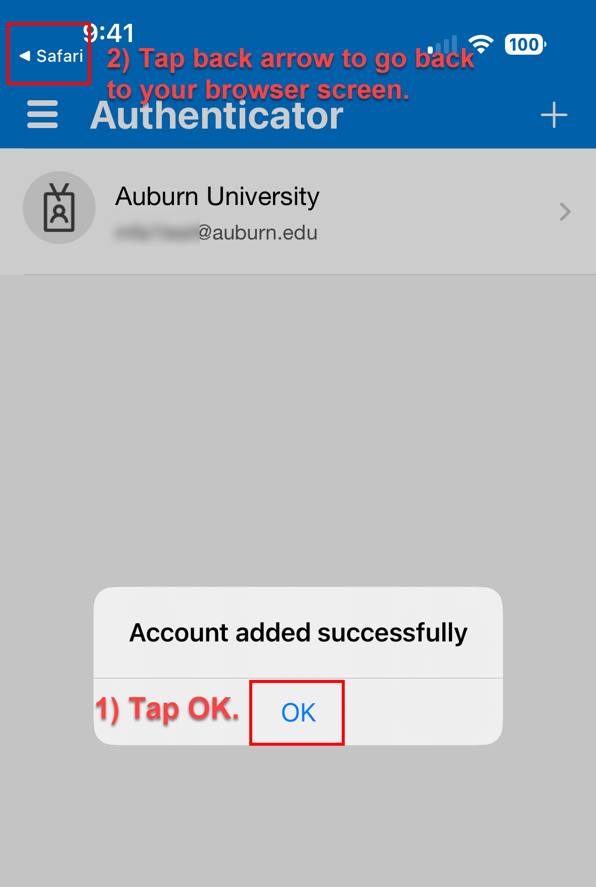 Microsoft authenticator app work or school account screen