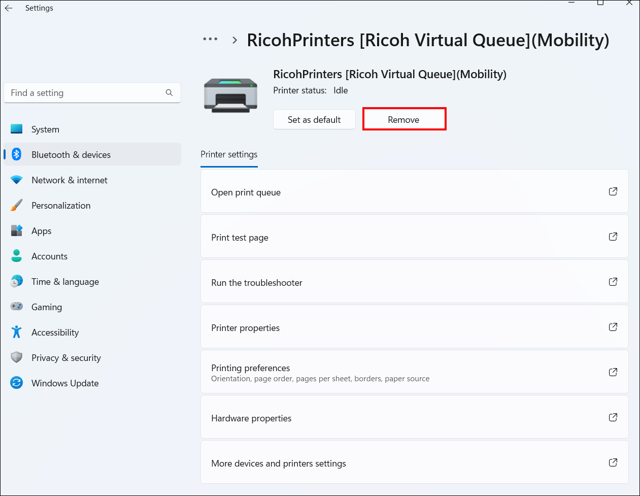 Remove Ricoh Printer screen