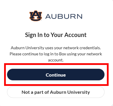 Auburn University Box login screen