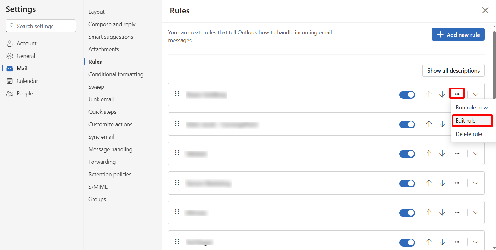 new outlook edit an existing rule
