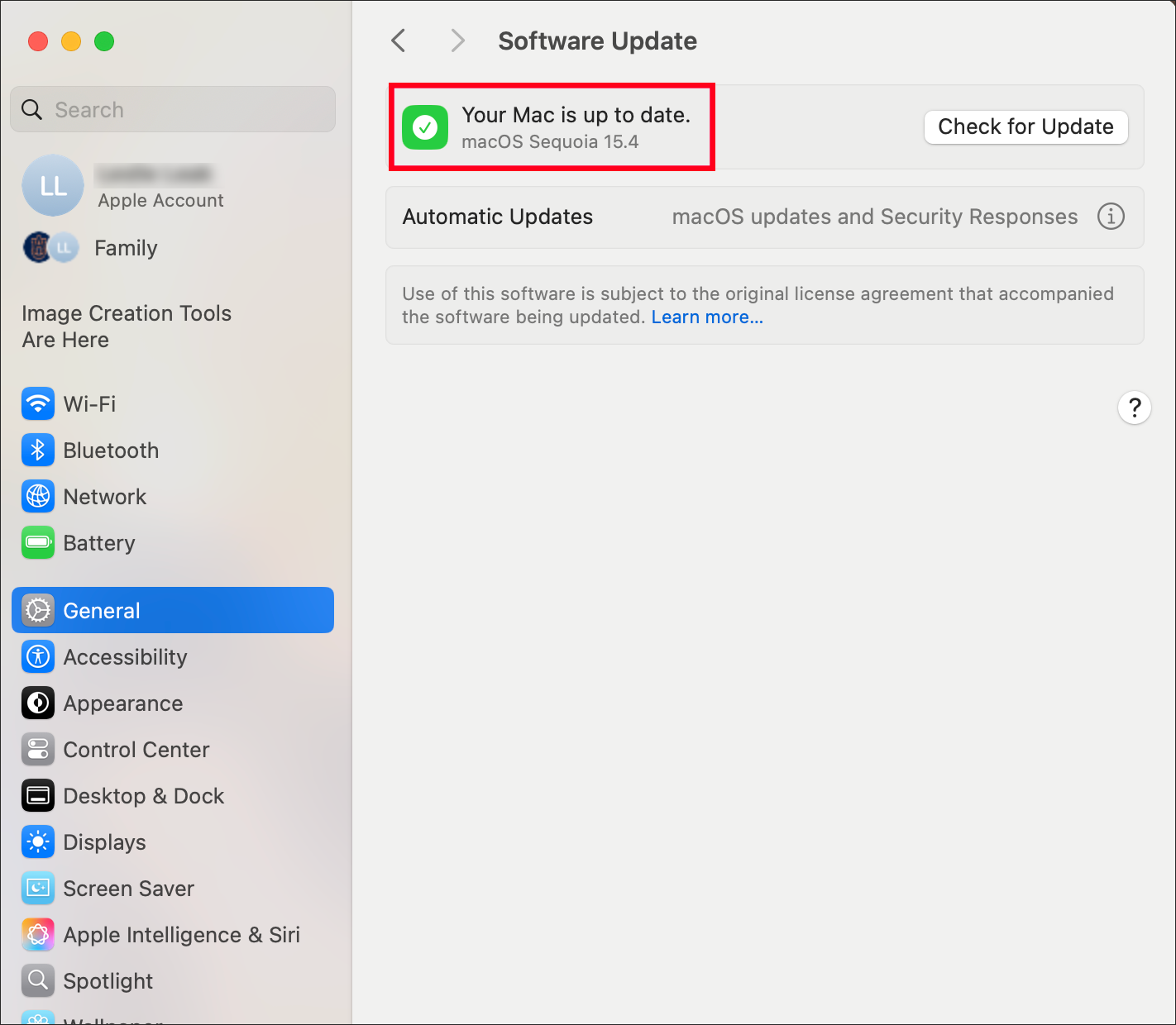 mac os up to date screen