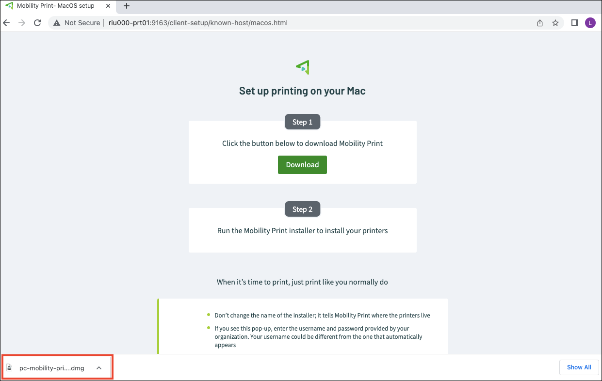 mobility print downloaded installer