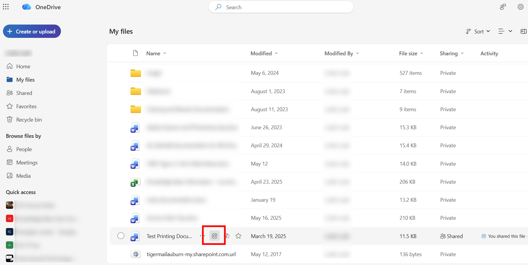 onedrive web version document sharing options