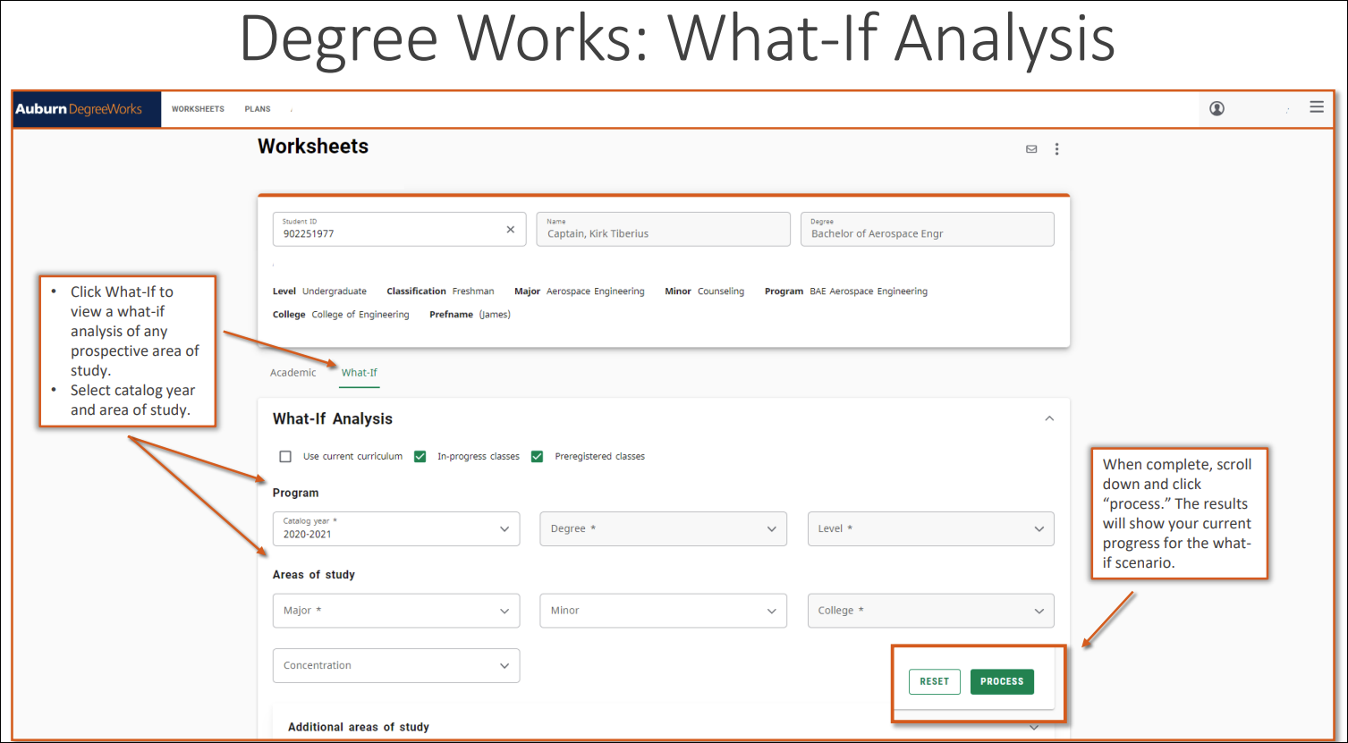 Degreeworks what if analysis screen