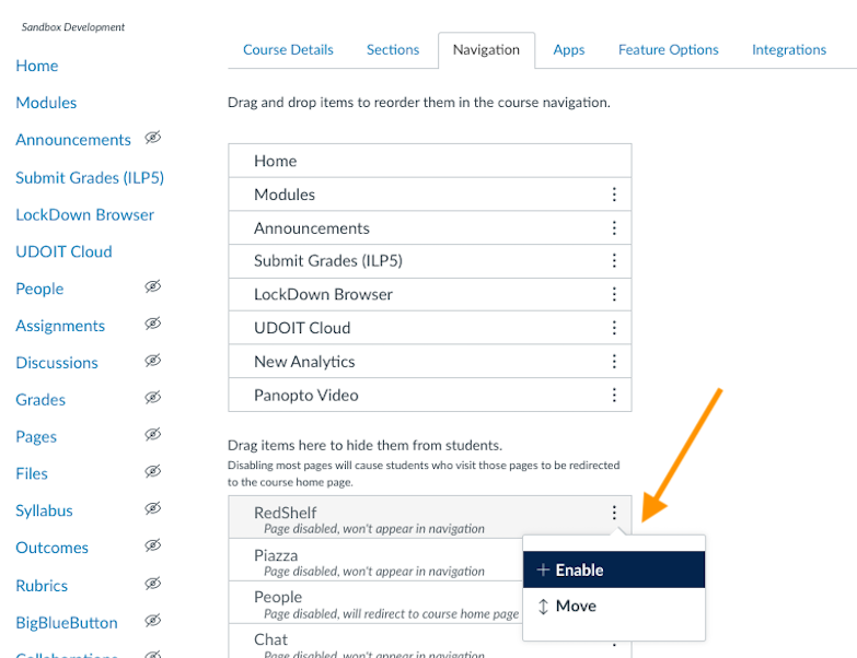 enable redshelf highlighted in navigation 