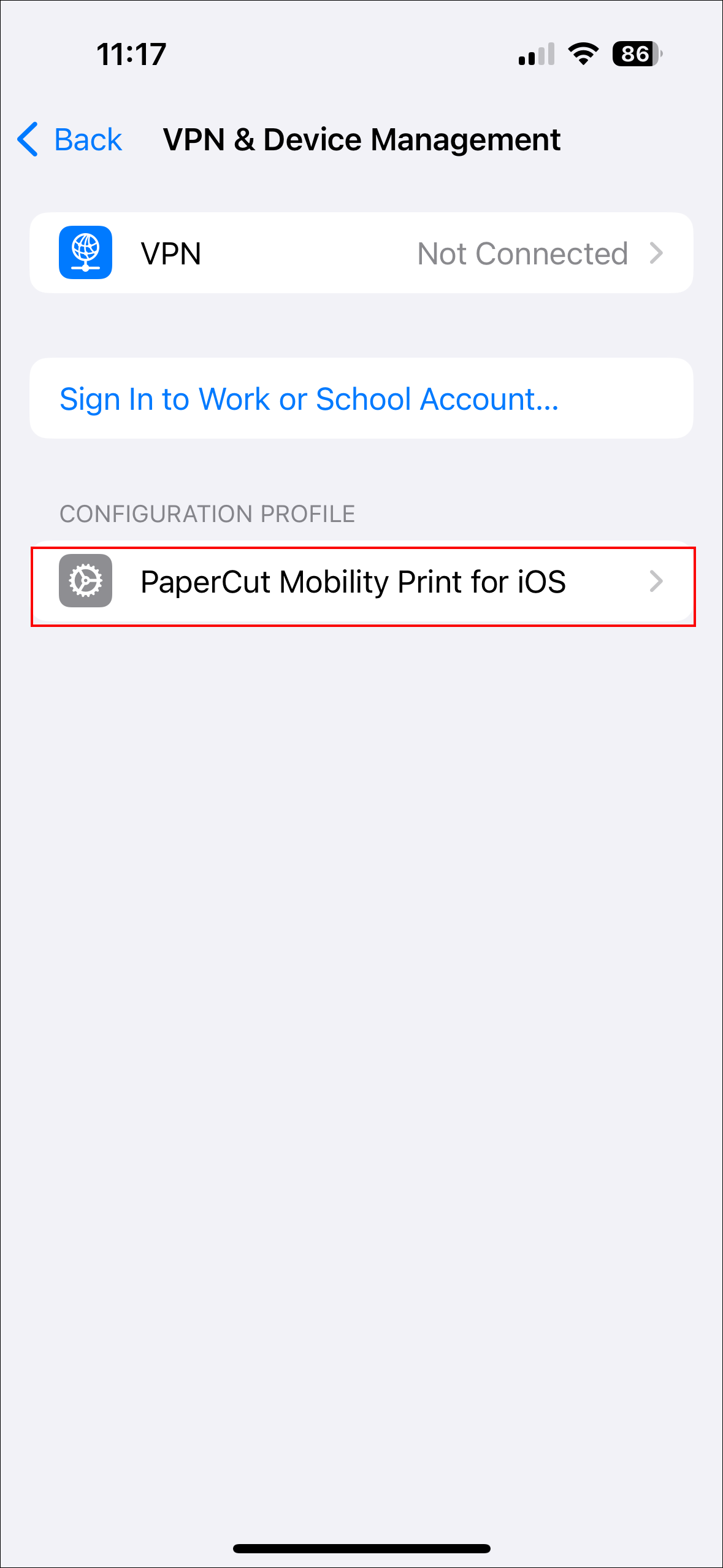 Papercut mobility print for iOS option