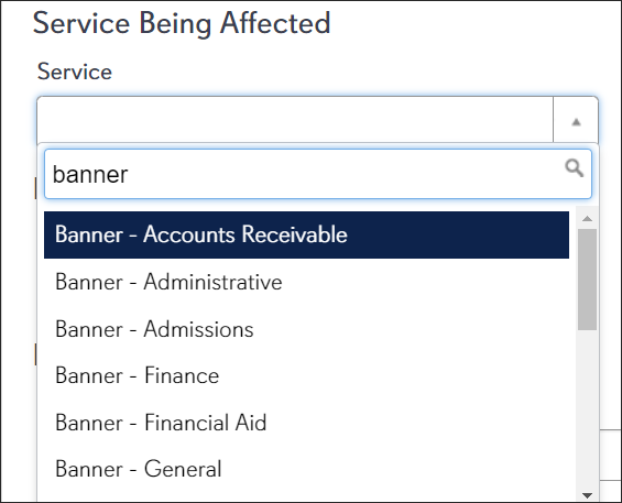 Service Being Affected selection