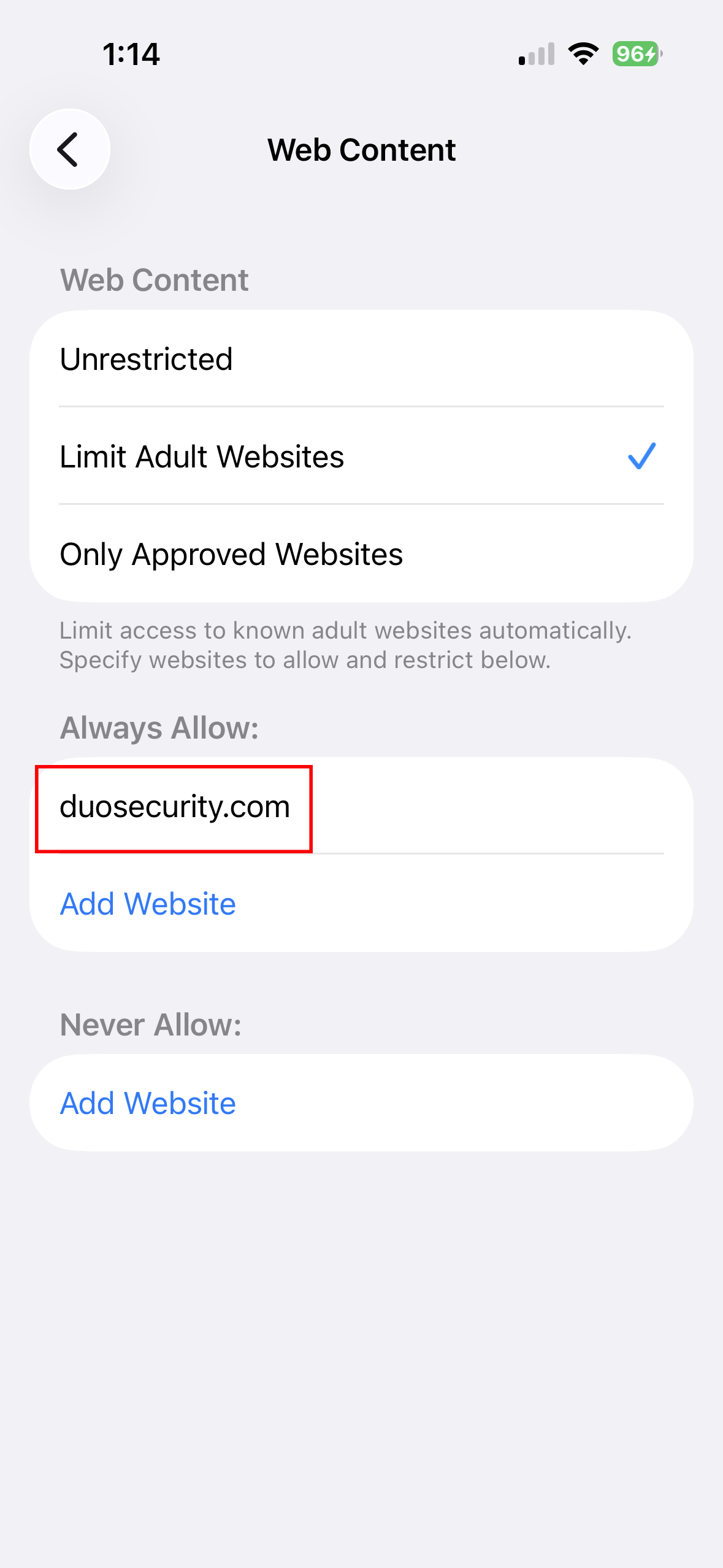 Add duosecurity.com to allowed websites