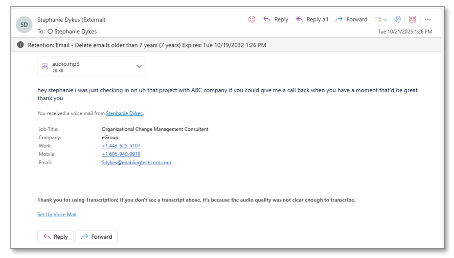 voicemail email message