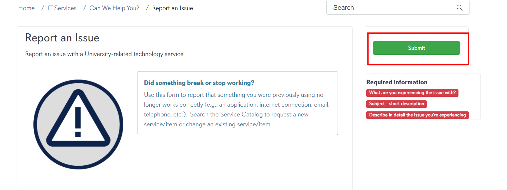 Report an issue button