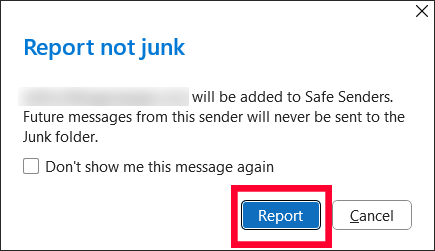 Mark as not junk selection