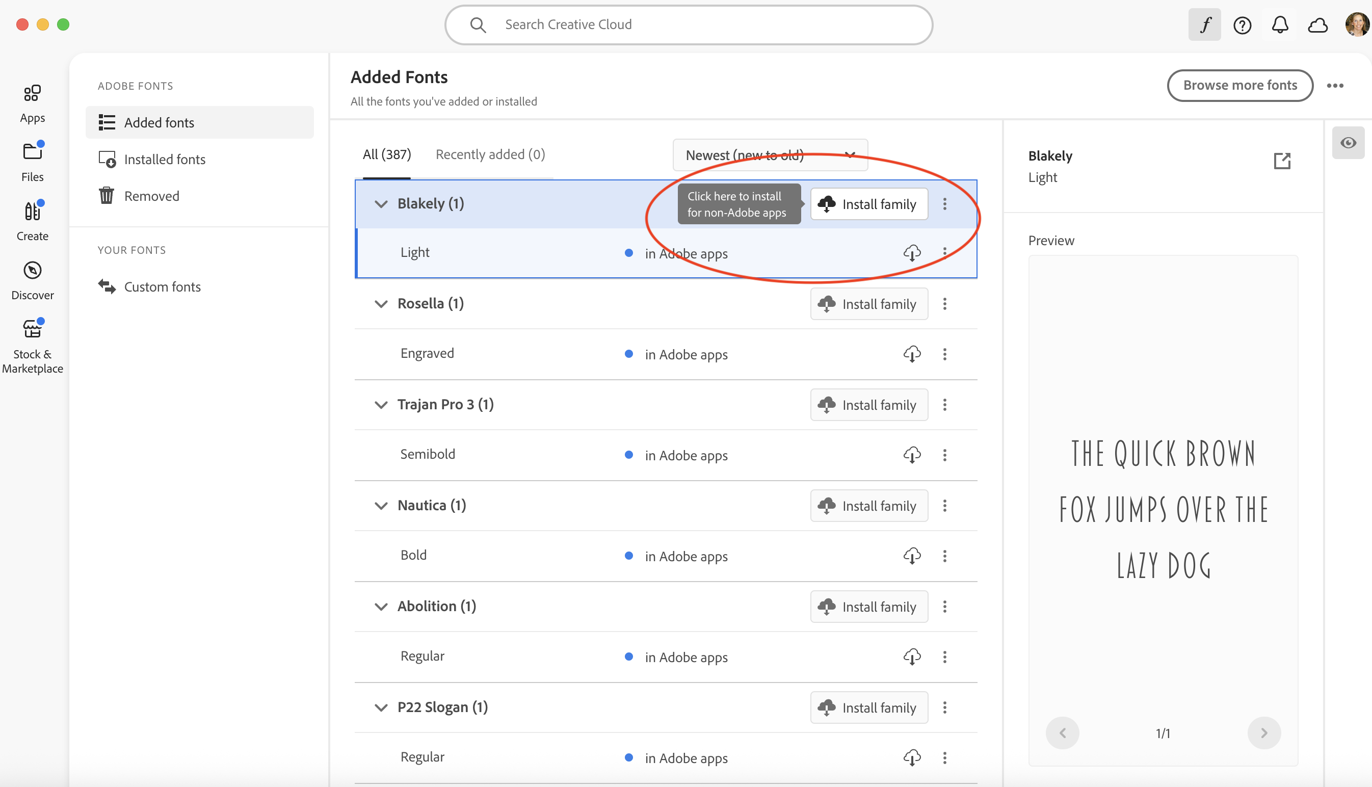 Adobe added fonts