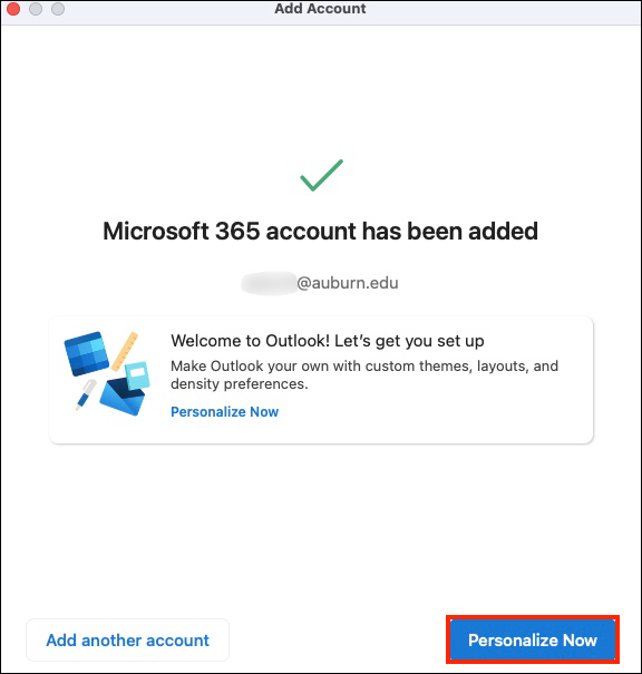 MacOS Outlook email app personalize screen