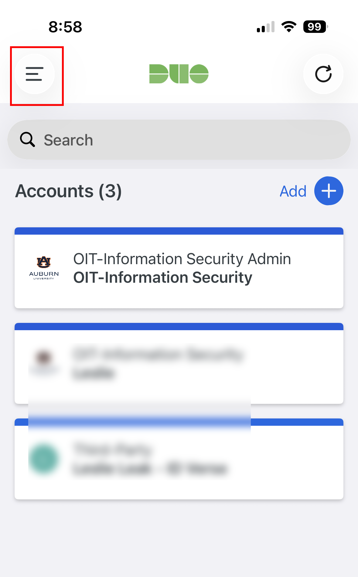 Duo mobile app horizontal lines