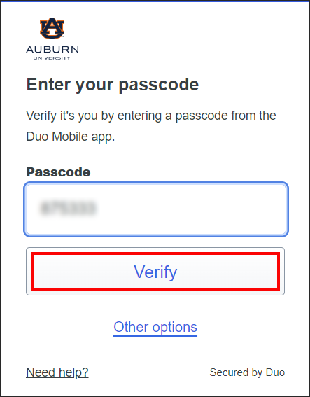 Duo mobile passcode