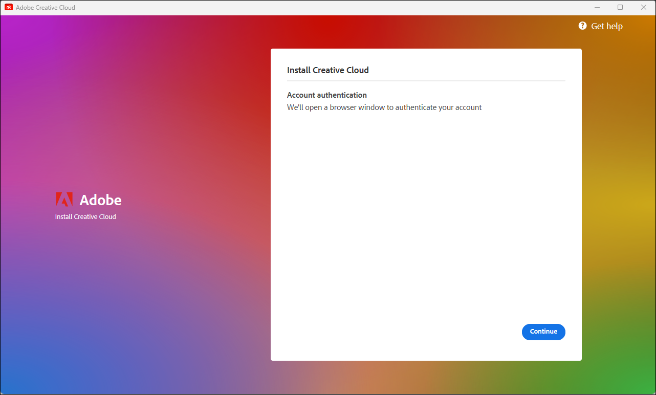 Creative Cloud Authentication Screen