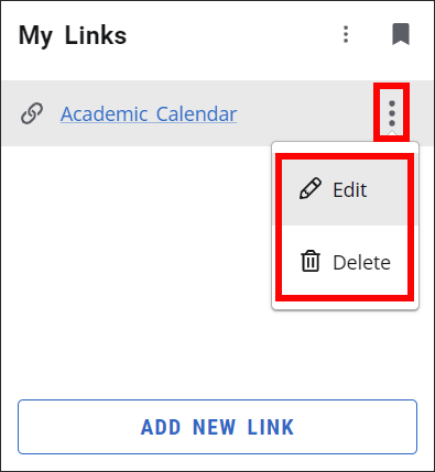 My links edit or delete a link url