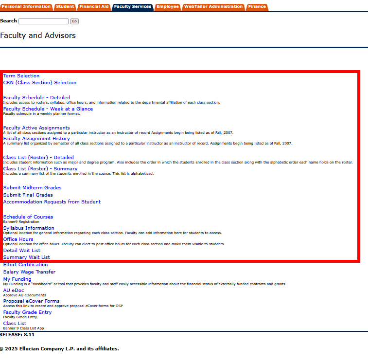 Employee services self service faculty services options