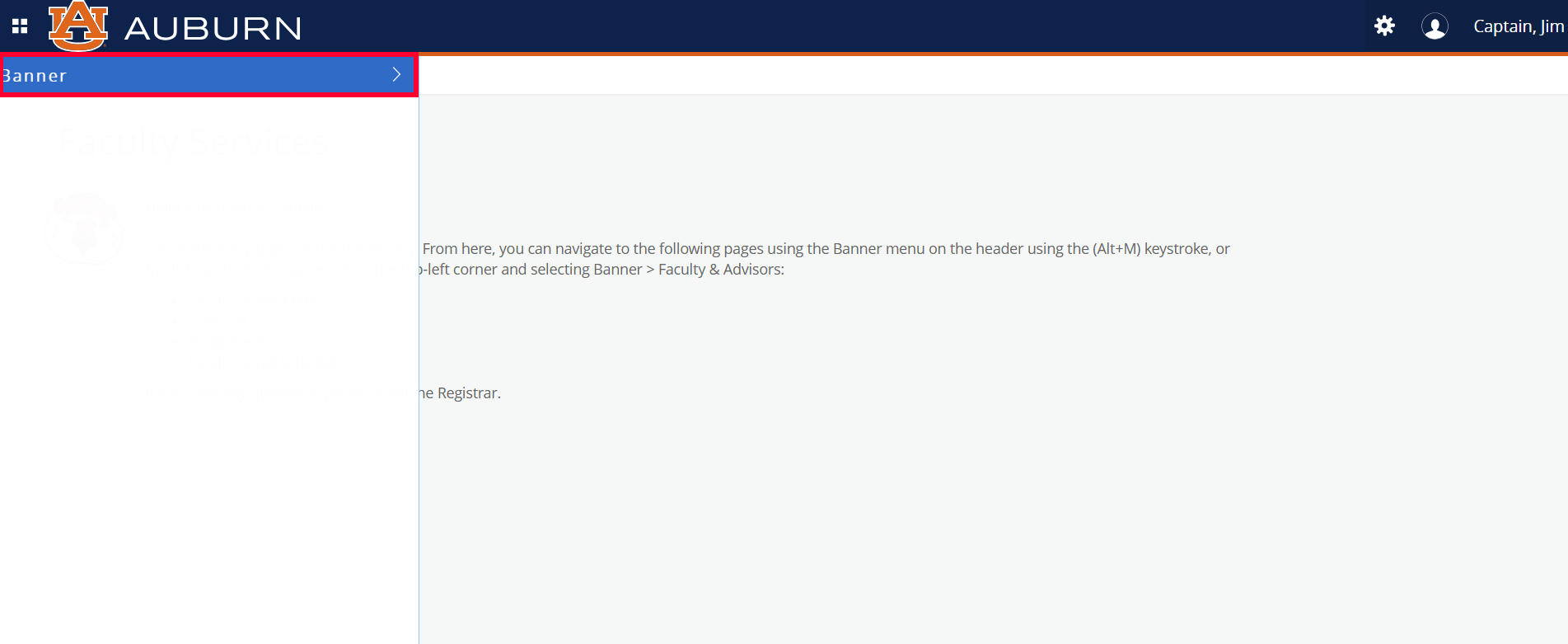 Faculty Services Banner selection