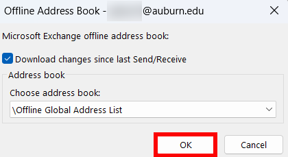 image of offline address book in Outlook