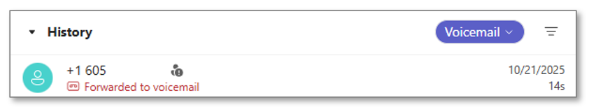Teams Voice Voicemail History Screen