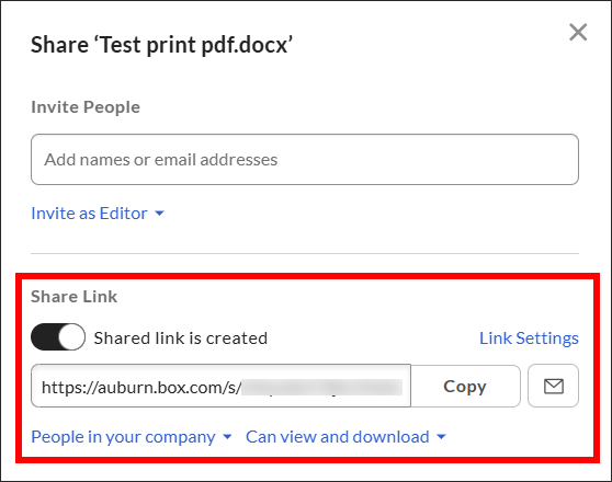 Box send sharing link
