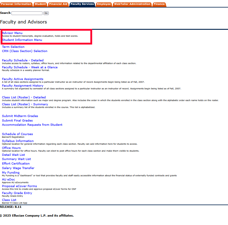 Employee services self service faculty services options