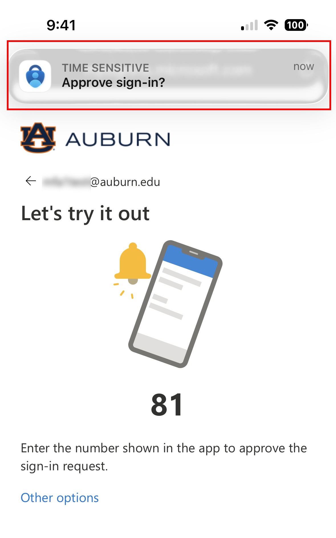 Microsoft Authenticator app numerical code