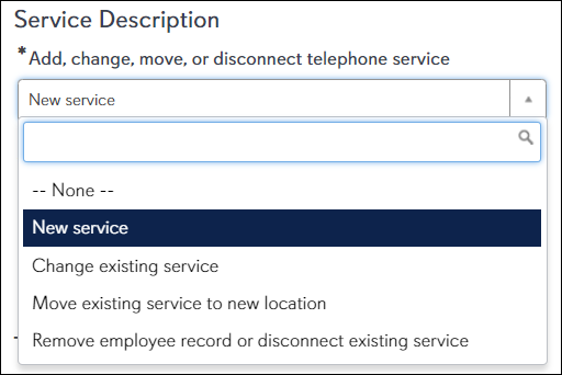 telephone service request service description field