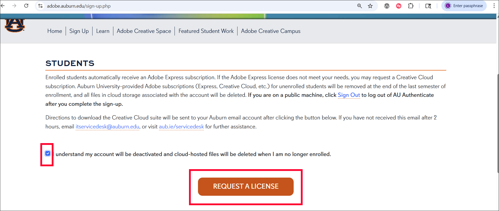 Adobe request a license page