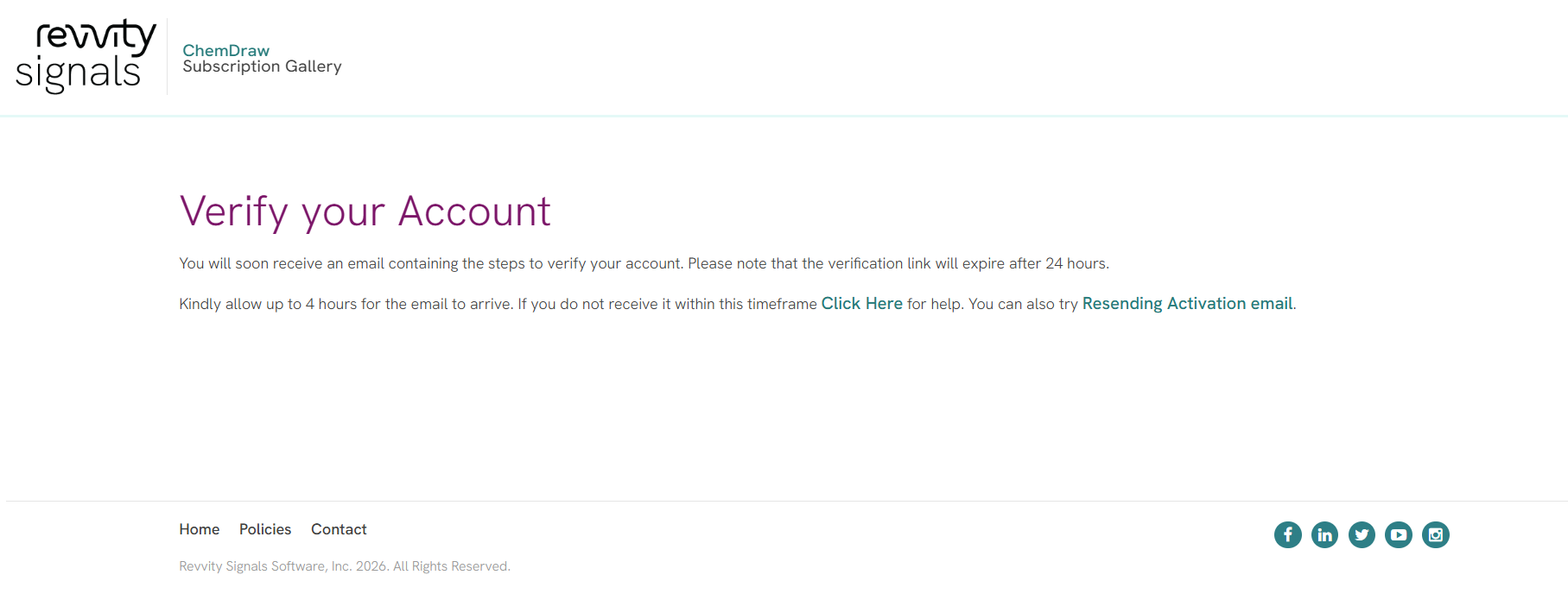 ChemDraw Revvity Signals verify your account screen