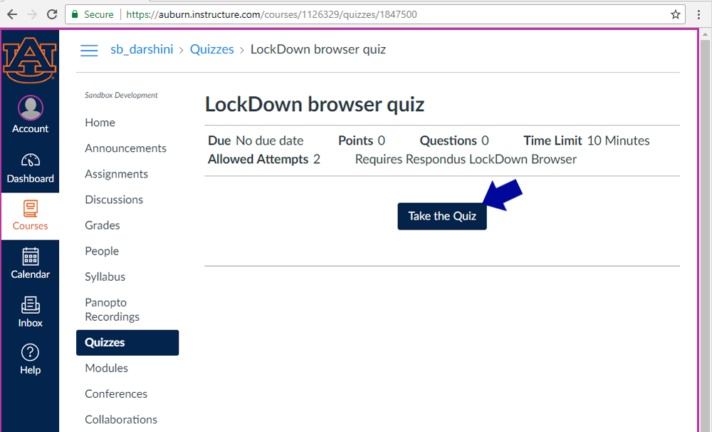 lockdown browser quiz page
