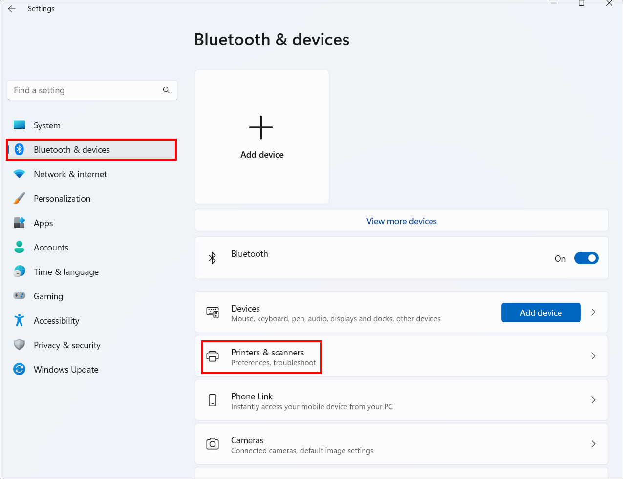 Bluetooth and Devices screen