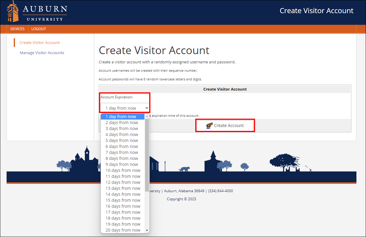 Account expiration and create account screen