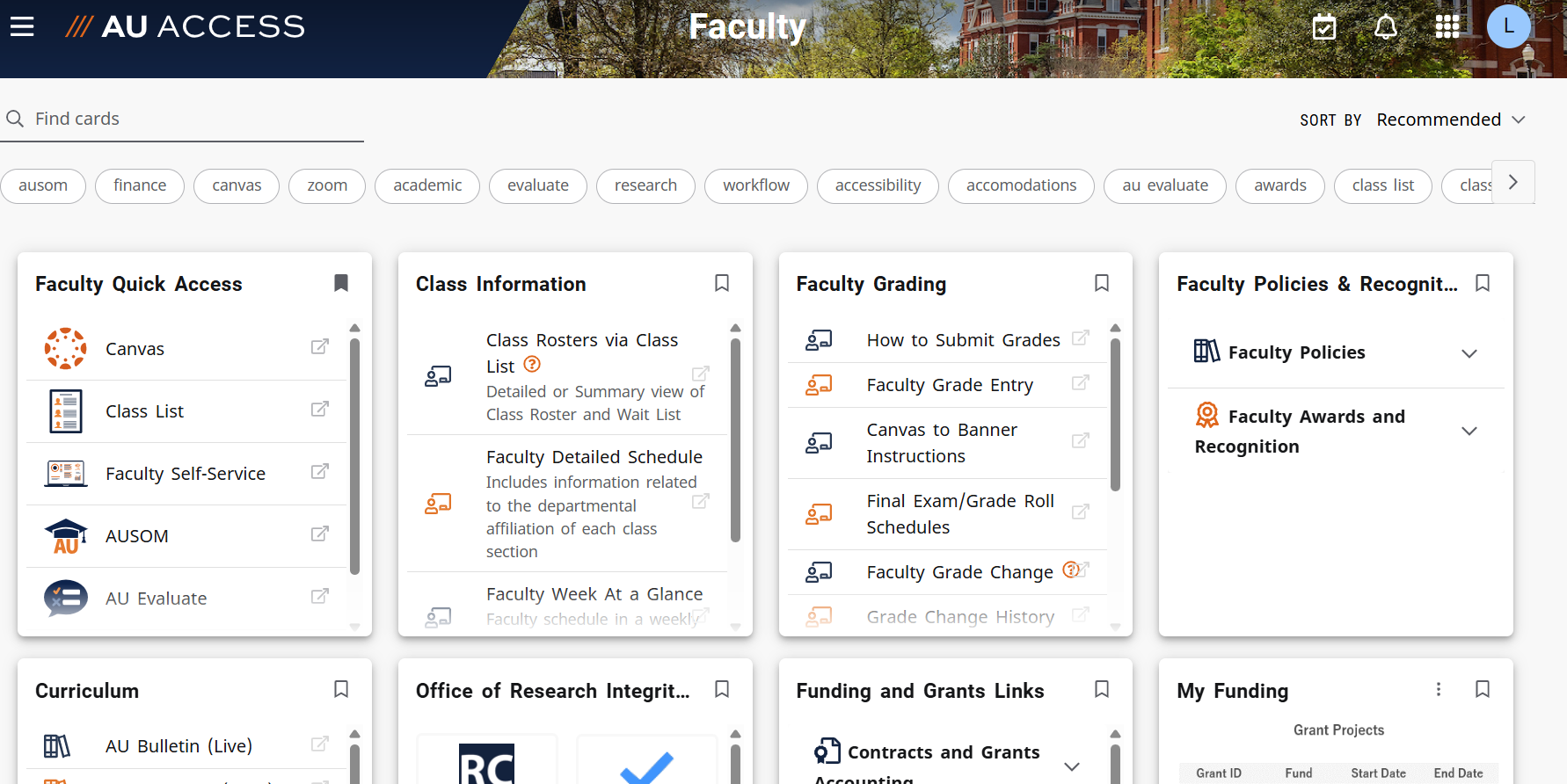 AU Access Faculty Tab