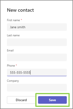 Teams Voice add contact details