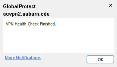 VPN health check passed window