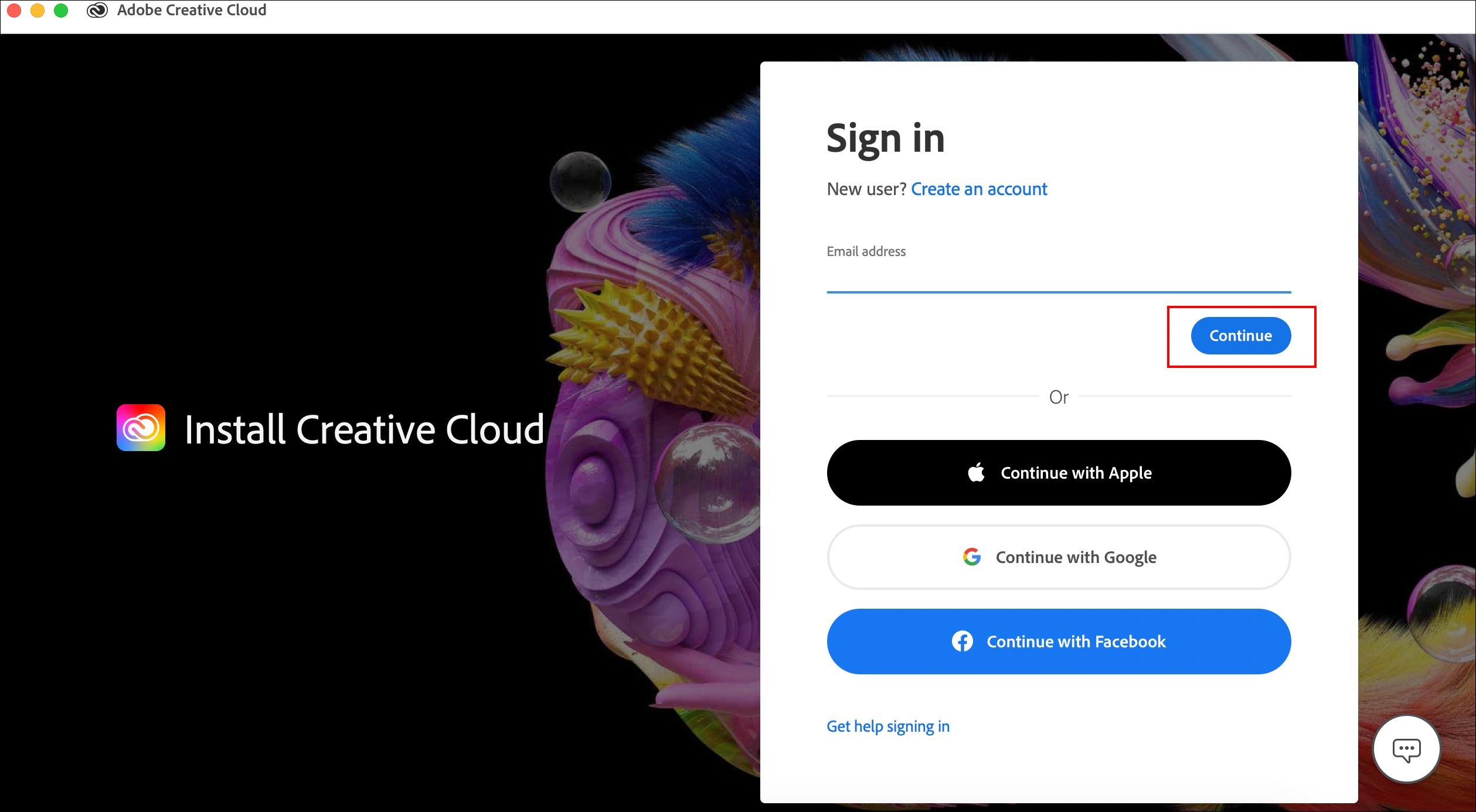 Creative Cloud Sign In page