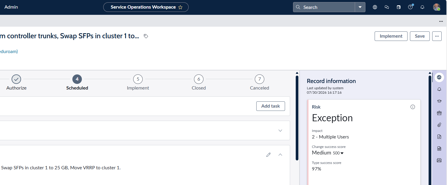 **Click** the Implement button in the top right corner of the workspace