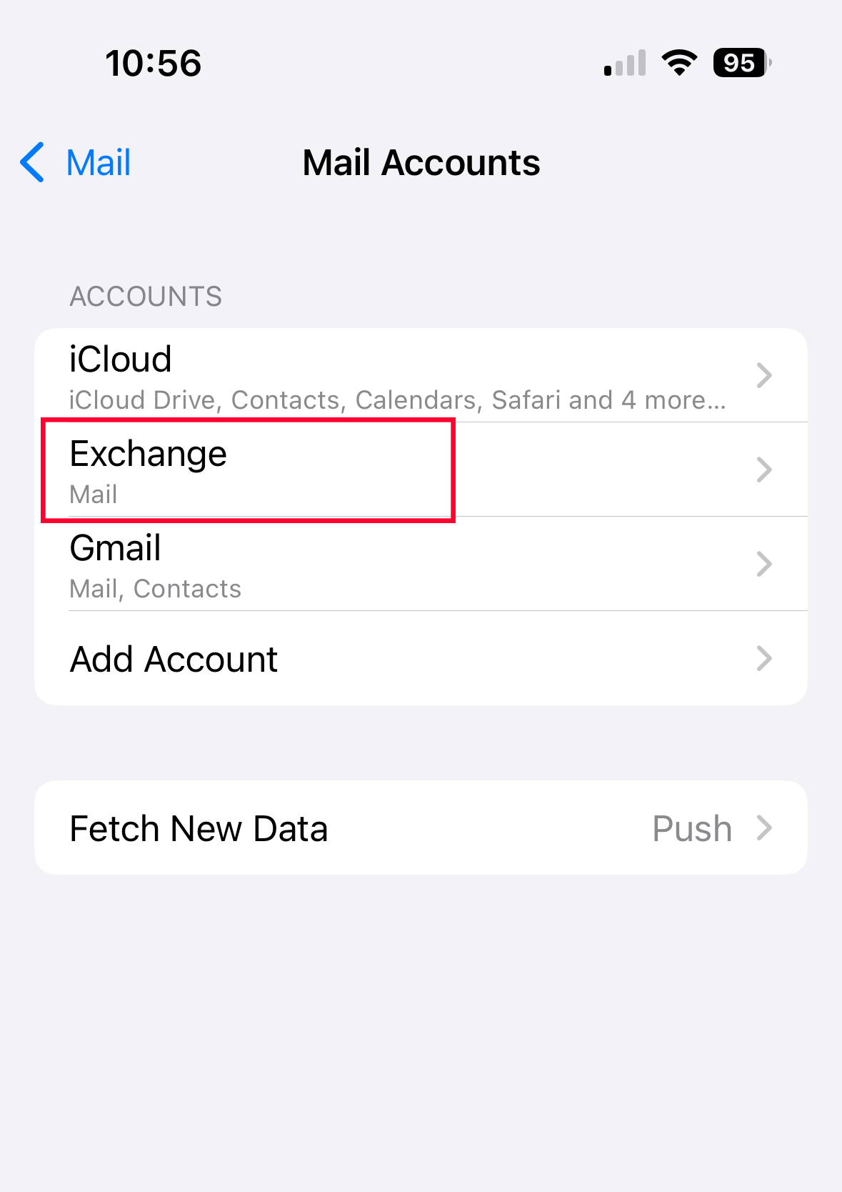 ios exchange mail account screen